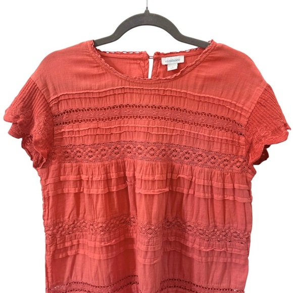 Sundance Aria Blouse Embroidered Lace Boho Short Sleeve Orange Size Small - Picture 3 of 9